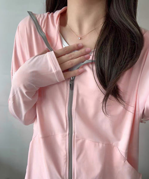 UV対策パーカー 冷感タッチカーディガン フード付き 指穴付きアウター 涼しい オーバーサイズ ジップアップトップス 紫外線対策羽織り 日焼け止めラッシュパーカー 83LIULIUB-001